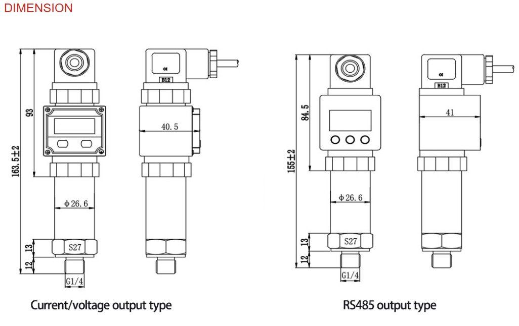 LFT6800 Transmisor de presión Lefoo con pantalla digital Dimensiones LFT6800